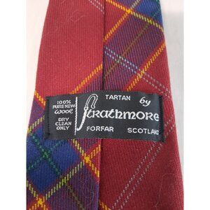 VTG Strathmore Men's Wool Tie 56" x 3.5" Tartan Plain Made in Scotland Red 1970s